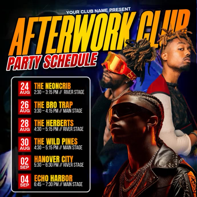 Afterwork Club Party Schedule Template | PosterMyWall