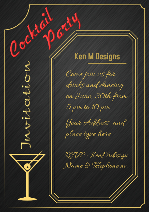 Cocktail Party Invitation Card Template Postermywall