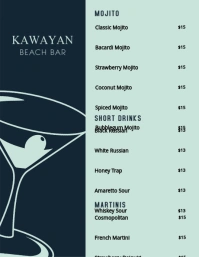 Green Beach Bar Cocktail Menu Template
