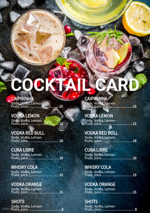 Pub Menu Card Copy of Blue Bar Cocktail Menu Template | PosterMyWall