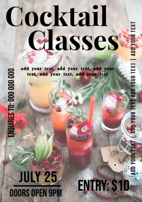 Cocktail class lessons A4 template