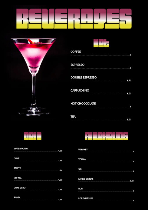 Plantilla De Cocktail Flyer Menu Template Restaurant Postermywall