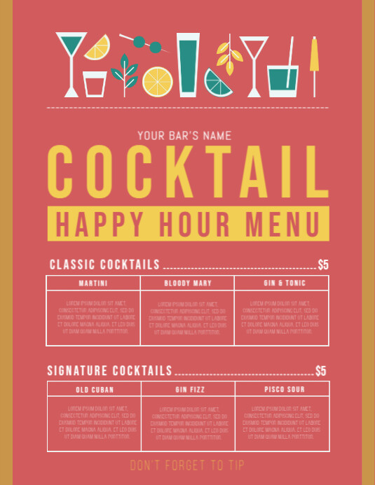 Plantilla de Cocktail Happy Hour Menu PosterMyWall