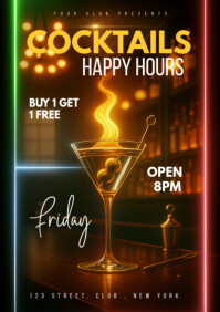 Cocktail happy hours poster design A2 template