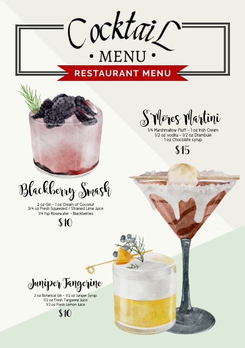 Cocktail Menu advertisement Template | PosterMyWall
