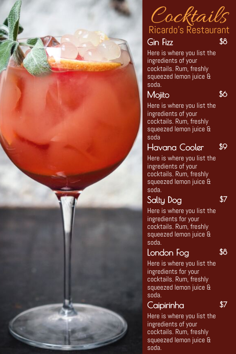 Cocktail Menu Card Template Poster