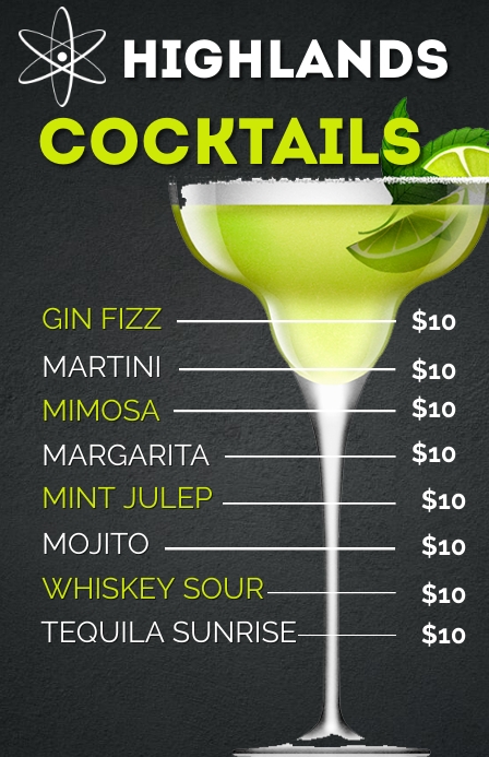 Cocktail Menu Tabloid template