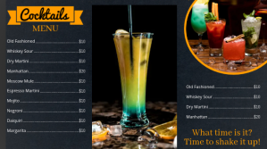 Black Cocktail Menu งานแสดงผลงานแบบดิจิทัล Template