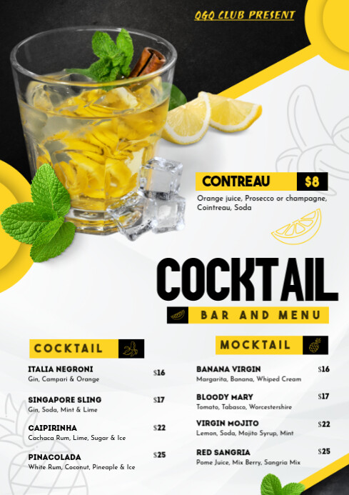 Cocktail Menu A4 template