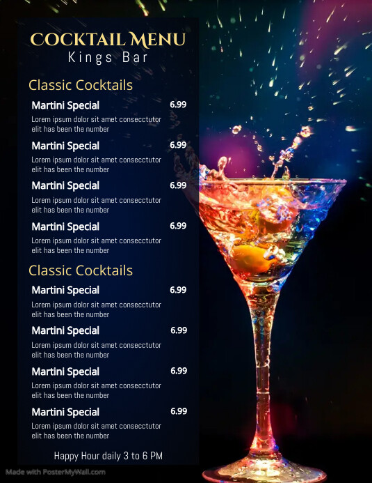 Cocktail Menu Template PosterMyWall Cocktail Menu Template PosterMyWall