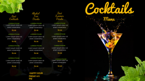 cocktail menu Tampilan Digital (16:9) template