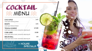 White Summer Cocktail Menu Digital Video Display template