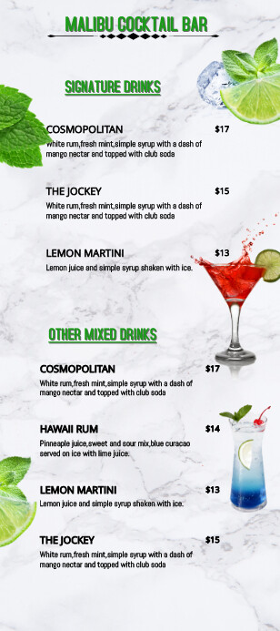 COCKTAIL MENU RACK CARD Template | PosterMyWall