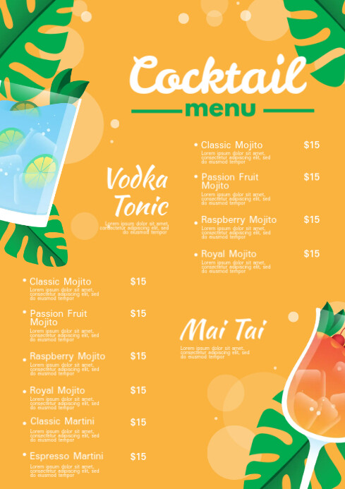 Cocktail Menu Template A4