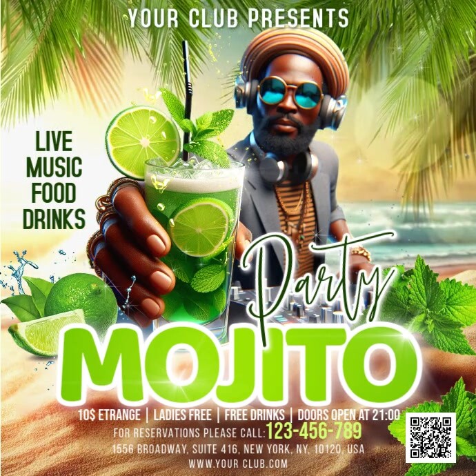 Cocktail Mojito Party Square (1:1) 方形(1:1) template
