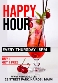 Cocktails, happy hour, bar flyers, party A1 template