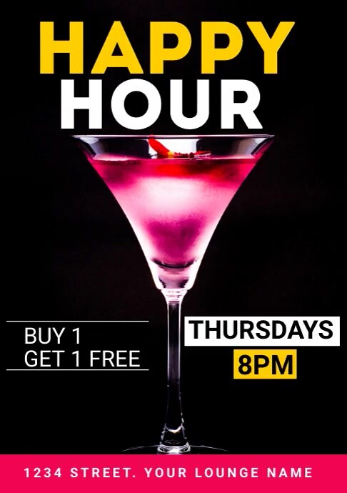 Cocktails, Happy Hour, Menu A1 template