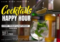 Cocktails, Happy Hour, Menu Postcard template