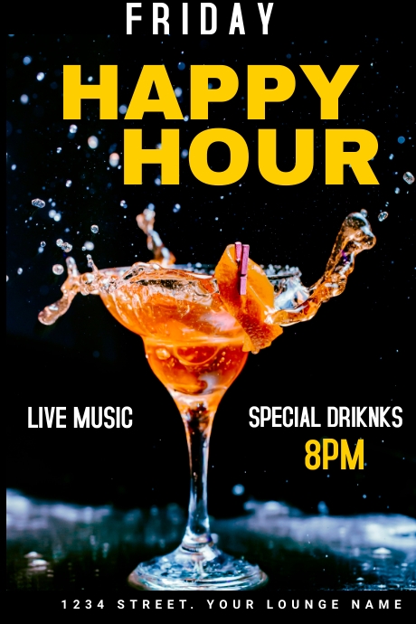 Cocktails, Happy Hour, Menu Tumblr Graphic template