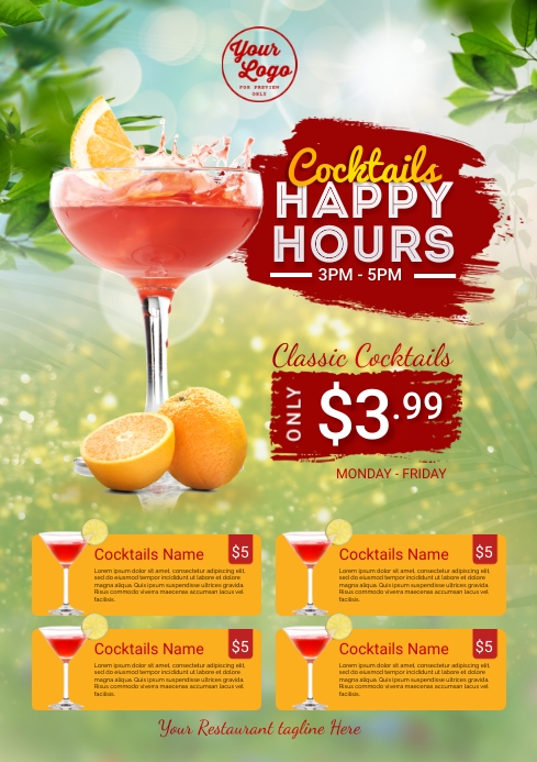 Cocktails Menu Flyer Template A4