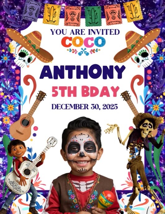 Coco Birthday Color Coco Theme Birthday Invitation Template | PosterMyWall