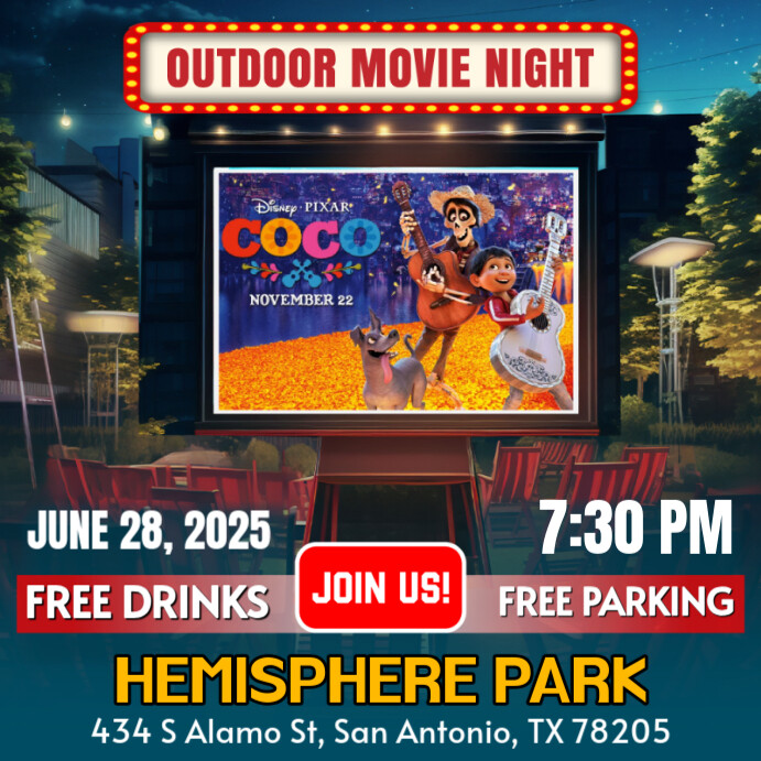 Coco: Outdoor Movie Night Watch Party Instagram Post Template