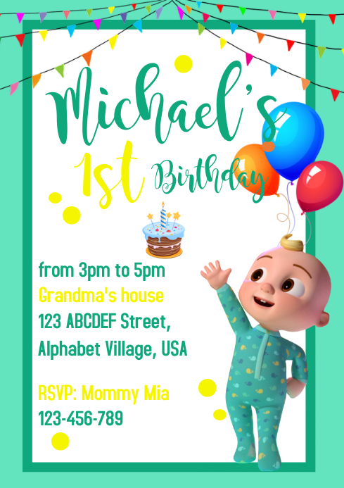 Cocomelon Birthday Invitation 25 Template | PosterMyWall