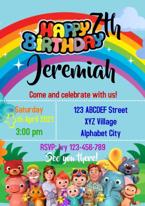 Copy of Cocomelon Birthday Invitation | PosterMyWall