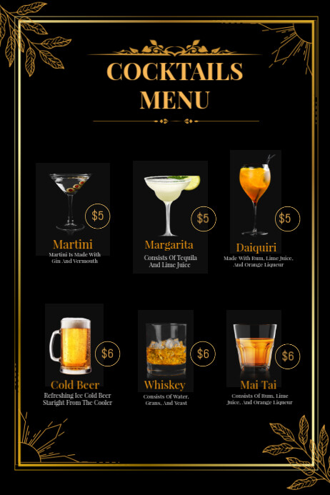 coctails menu Poster template