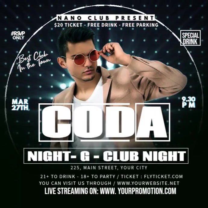 Coda Night G Club Night ads Instagram Post template