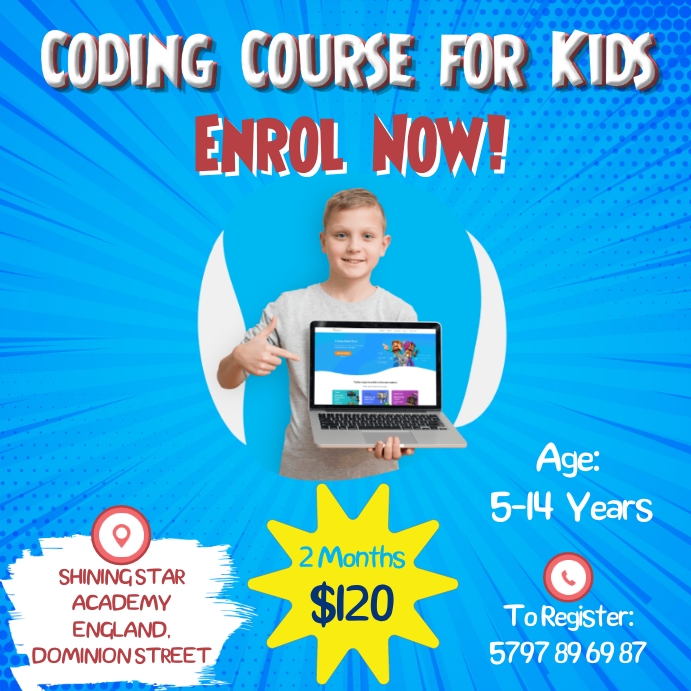 CODING COURSE FOR KIDS POSTER Template | PosterMyWall