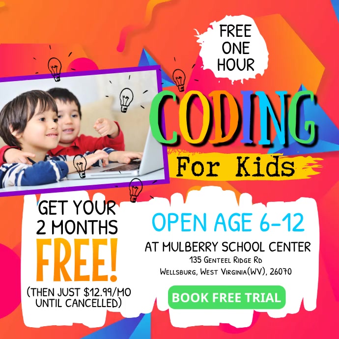 Red Coding For Kids Educational Video Template | PosterMyWall