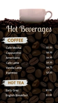Coffee and Hot Drinks Price List Tampilan Digital (9:16) template