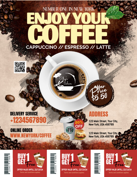 COFFEE CAPPUCCINO EXPRESSO LATTE FLYER template