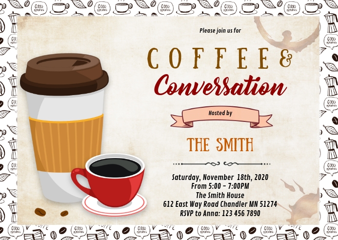 Coffee Rave Invite Шаблон кофе разговор вечеринка приглашение | PosterMyWall
