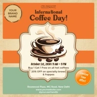 Coffee Day Offers Promotion Retro Style Social Media Post Template Publicación de Instagram