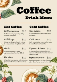Coffee Drinks Menu A5 template