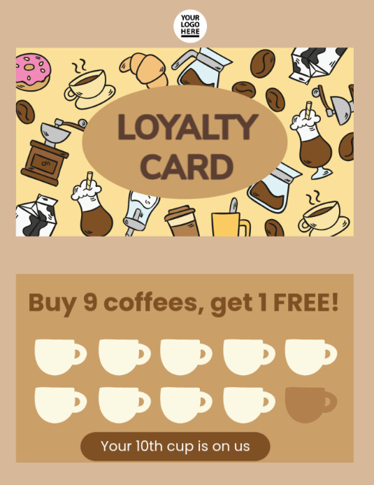 Coffee Loyalty Card Design | Punch Card for Cafés Flyer (us Letter) template