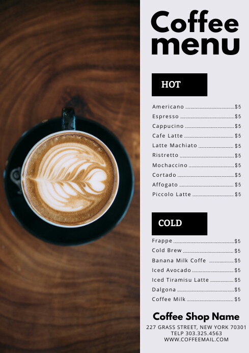 coffee menu A4 template