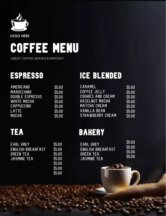 Plantilla de Coffee Menu | PosterMyWall