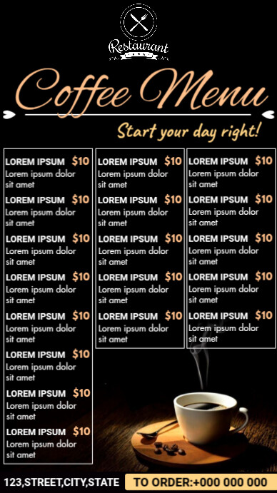 Coffee Menu Flyer Digital Display (9:16) template