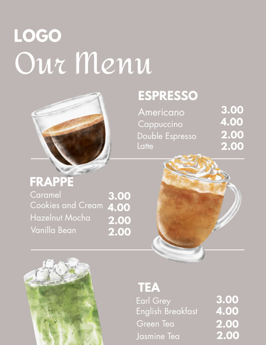COFFEE MENU TEMPLATE FLYERS เทมเพลต | PosterMyWall
