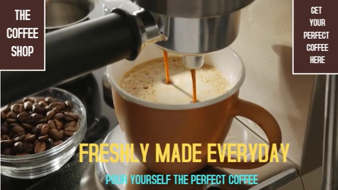 Coffee pouring from a machine in 4K display for coffee shop Presentatie (16:9) template