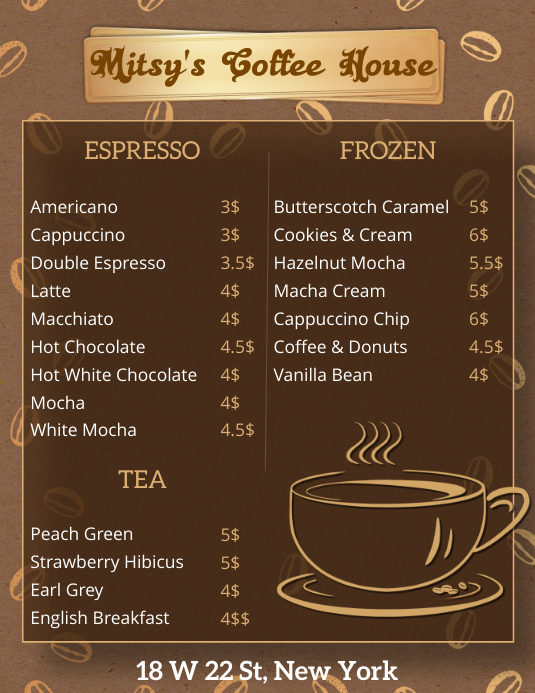 Coffee Notes Menu New York Coffee Shop Menus