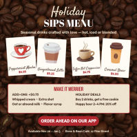 Braun Holiday Drinks Menu โพสต์บน Instagram Template