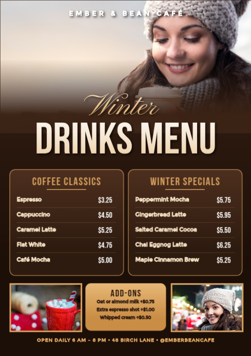 Modèle Coffee Shop Winter Drinks Menu | PosterMyWall