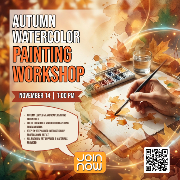 Autumn Watercolor Painting Workshop Template | PosterMyWall