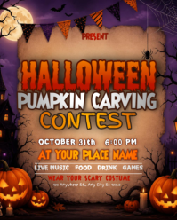Brown Halloween Pumpkin Carving Contest Instagram Portrait Template