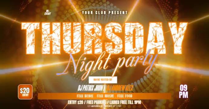 Cokelat Neon Thursday Night Party Sampul Acara Facebook Video Template ...