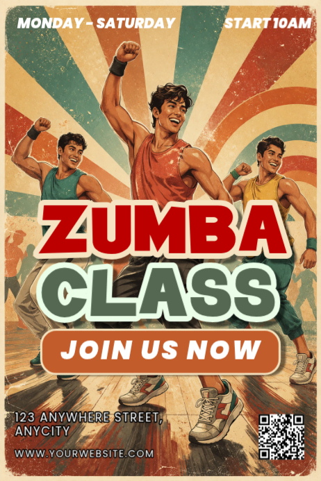 Plantilla de Cokelat Vintage Zumba Class Poster | PosterMyWall